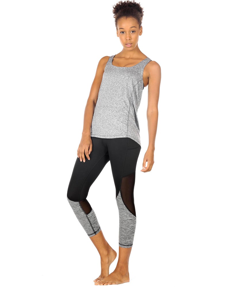 icyzone Yoga Tops Workouts Clothes Activewear Built in Bra Tank Tops for Women (S, Grey Melange) - Image 3